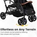 INFANS Double Stroller with Leather Handle, Front Seat 2-Position Recline, Baby Pushchair for Toddlers