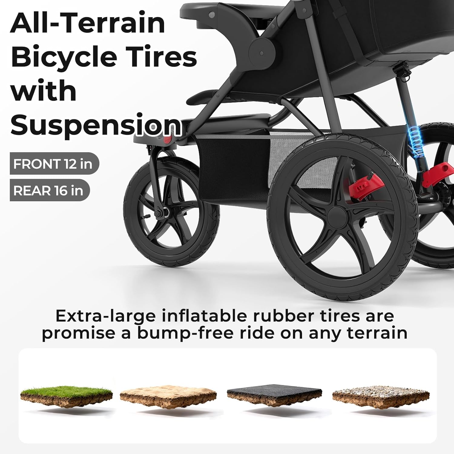INFANS Jogging Stroller, Jogger Travel System with Shock Absorbing Suspension Dining Plate Cup Holder Adjustable Backrest