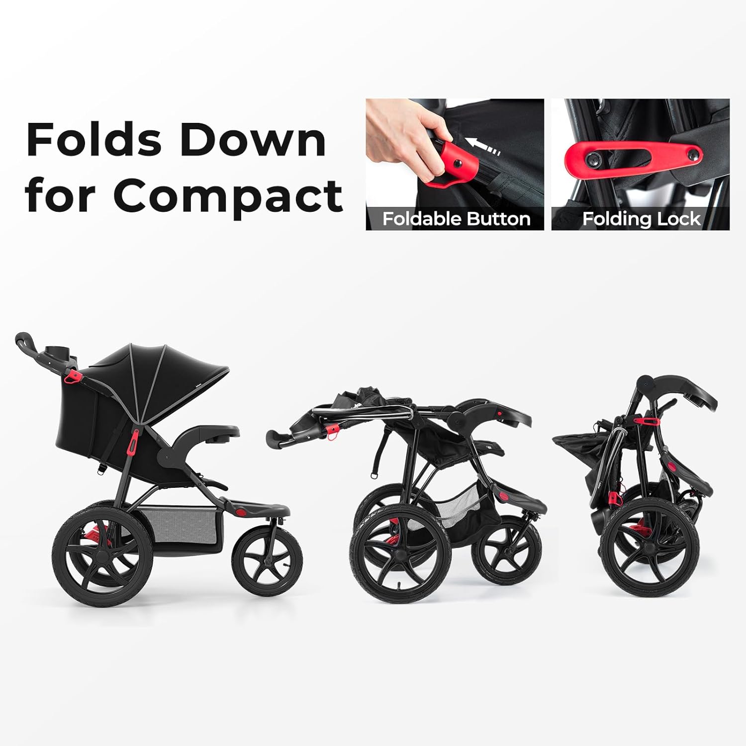 INFANS Jogging Stroller, Jogger Travel System with Shock Absorbing Suspension Dining Plate Cup Holder Adjustable Backrest