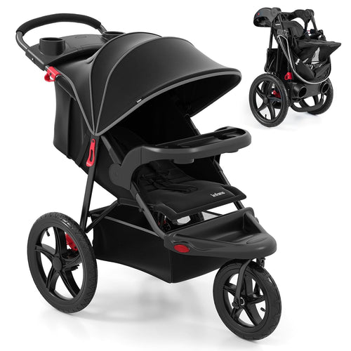 INFANS Jogging Stroller, Jogger Travel System with Shock Absorbing Suspension Dining Plate Cup Holder Adjustable Backrest
