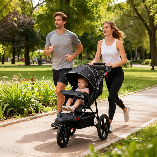 INFANS Jogging Stroller, Jogger Travel System with Shock Absorbing Suspension Dining Plate Cup Holder Adjustable Backrest