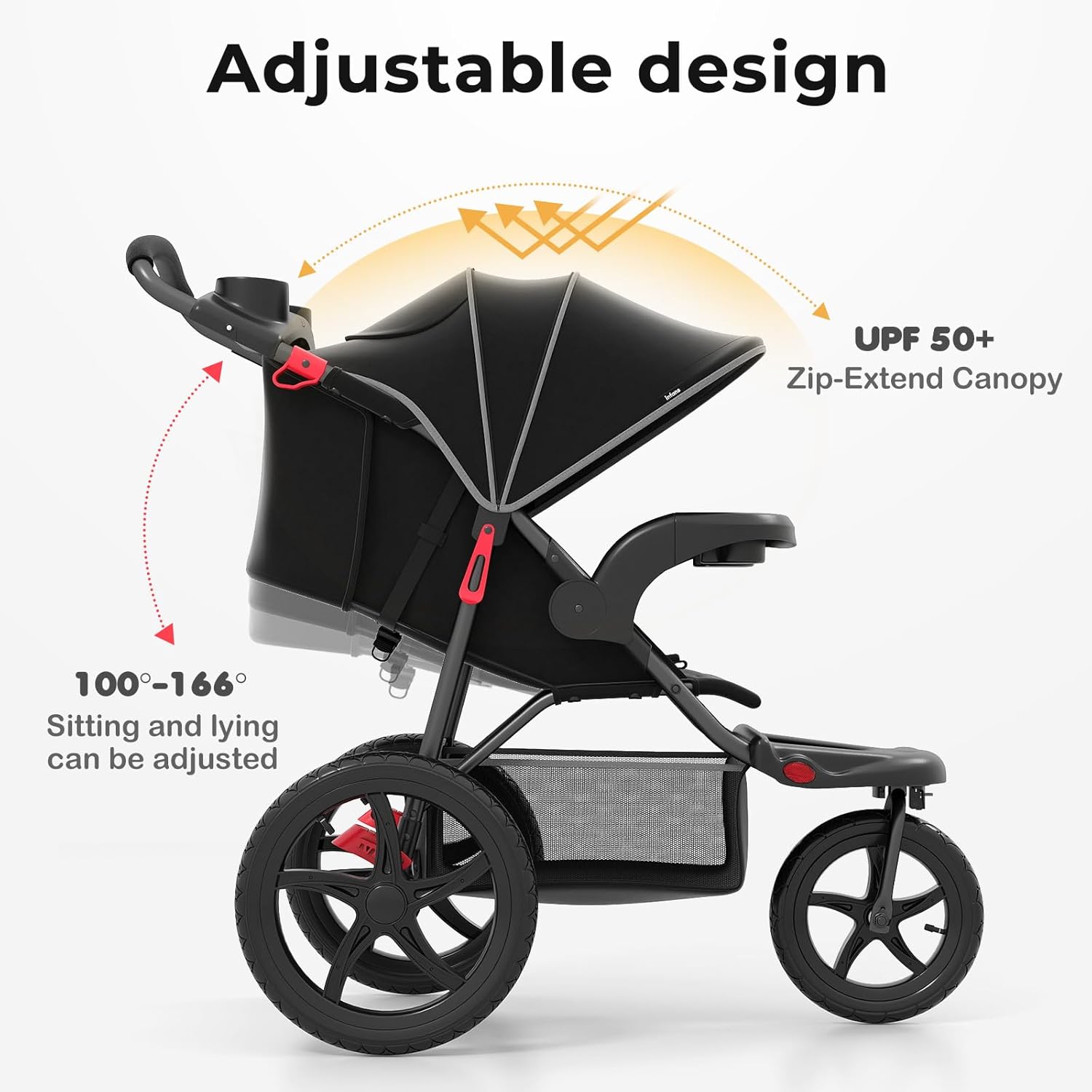 INFANS Jogging Stroller, Jogger Travel System with Shock Absorbing Suspension Dining Plate Cup Holder Adjustable Backrest
