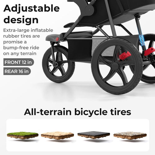 INFANS Jogging Stroller, Jogger Travel System with Shock Absorbing Suspension Dining Plate Cup Holder Adjustable Backrest