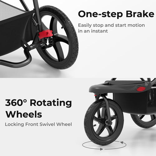 INFANS Jogging Stroller, Jogger Travel System with Shock Absorbing Suspension Dining Plate Cup Holder Adjustable Backrest