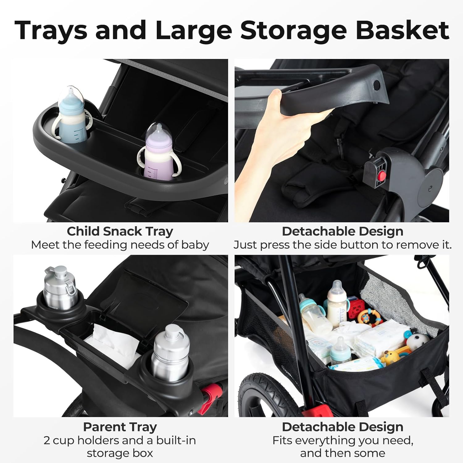 INFANS Jogging Stroller, Jogger Travel System with Shock Absorbing Suspension Dining Plate Cup Holder Adjustable Backrest