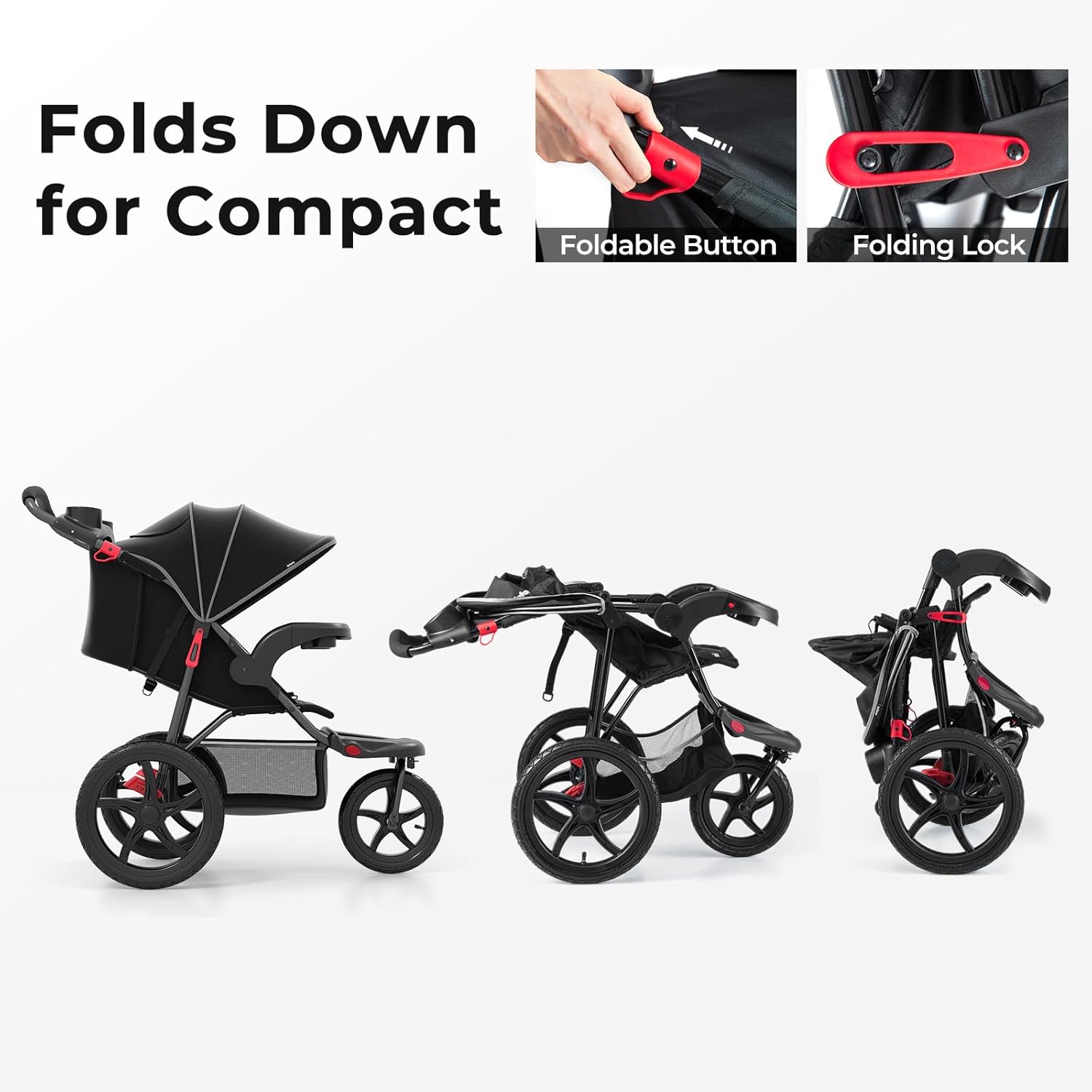 INFANS Jogging Stroller, Jogger Travel System with Shock Absorbing Suspension Dining Plate Cup Holder Adjustable Backrest