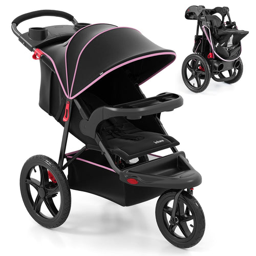 INFANS Jogging Stroller, Jogger Travel System with Shock Absorbing Suspension Dining Plate Cup Holder Adjustable Backrest