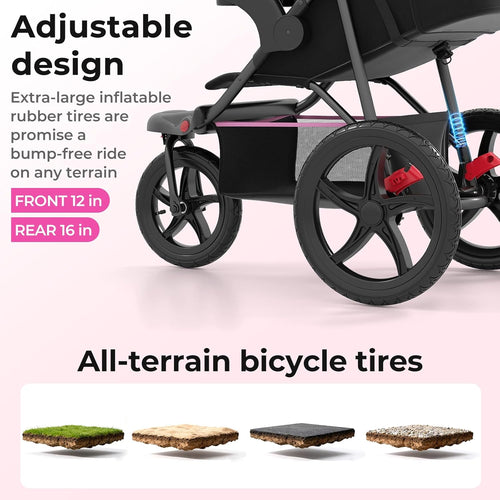 INFANS Jogging Stroller, Jogger Travel System with Shock Absorbing Suspension Dining Plate Cup Holder Adjustable Backrest