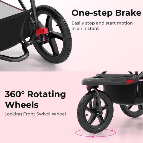 INFANS Jogging Stroller, Jogger Travel System with Shock Absorbing Suspension Dining Plate Cup Holder Adjustable Backrest