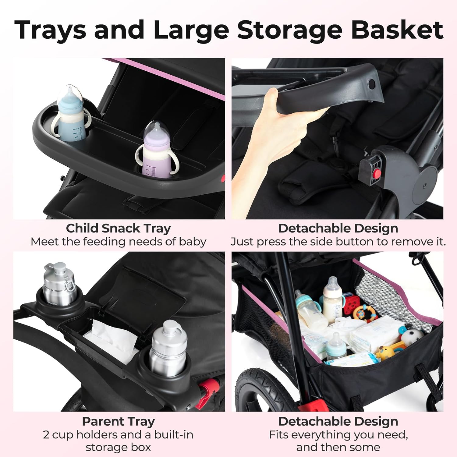 INFANS Jogging Stroller, Jogger Travel System with Shock Absorbing Suspension Dining Plate Cup Holder Adjustable Backrest