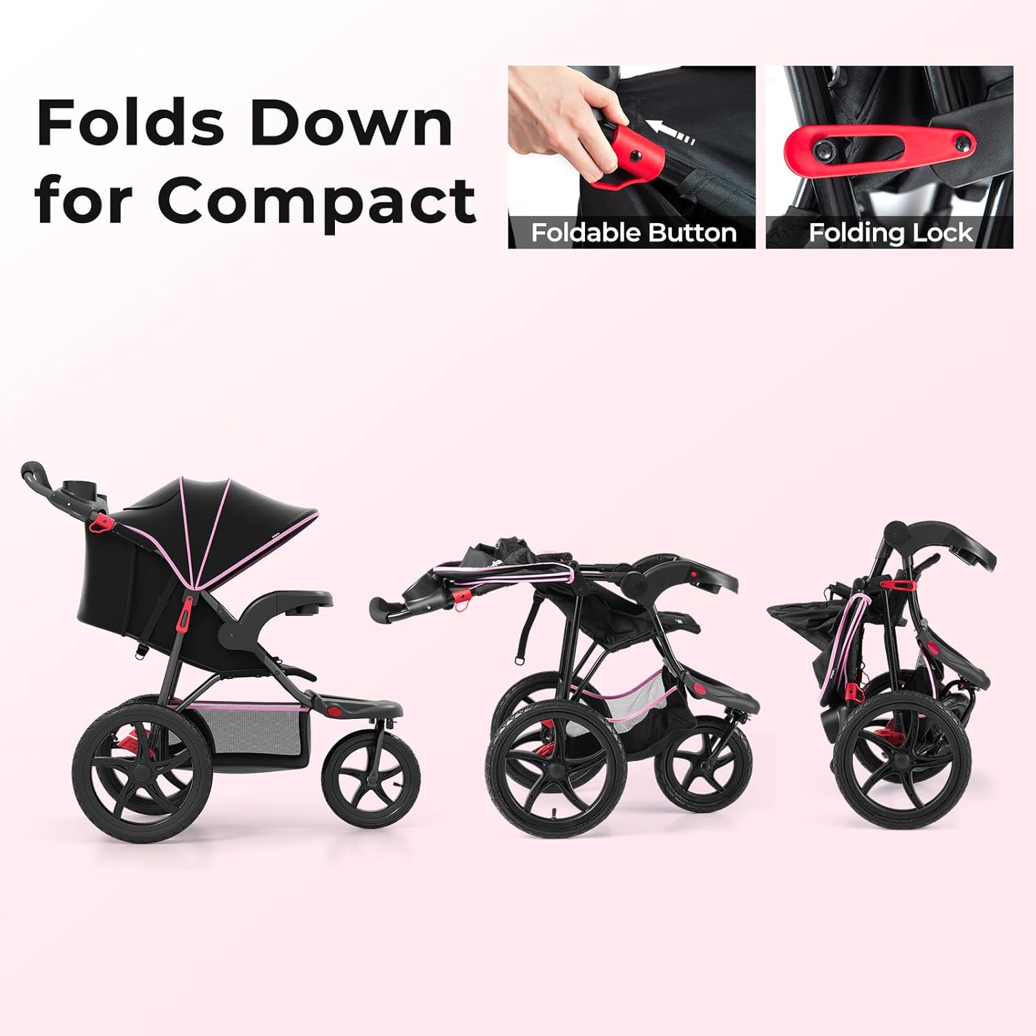 INFANS Jogging Stroller, Jogger Travel System with Shock Absorbing Suspension Dining Plate Cup Holder Adjustable Backrest