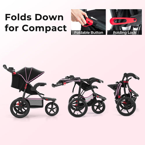 INFANS Jogging Stroller, Jogger Travel System with Shock Absorbing Suspension Dining Plate Cup Holder Adjustable Backrest