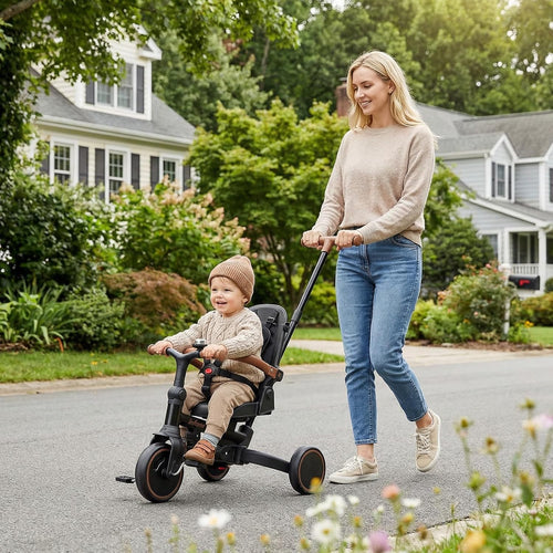 OLAKIDS 9-in-1 Foldable Toddlers Tricycle, Converts Stroller to Balance Bike with Adjustable Push Handle for 1-6 Years