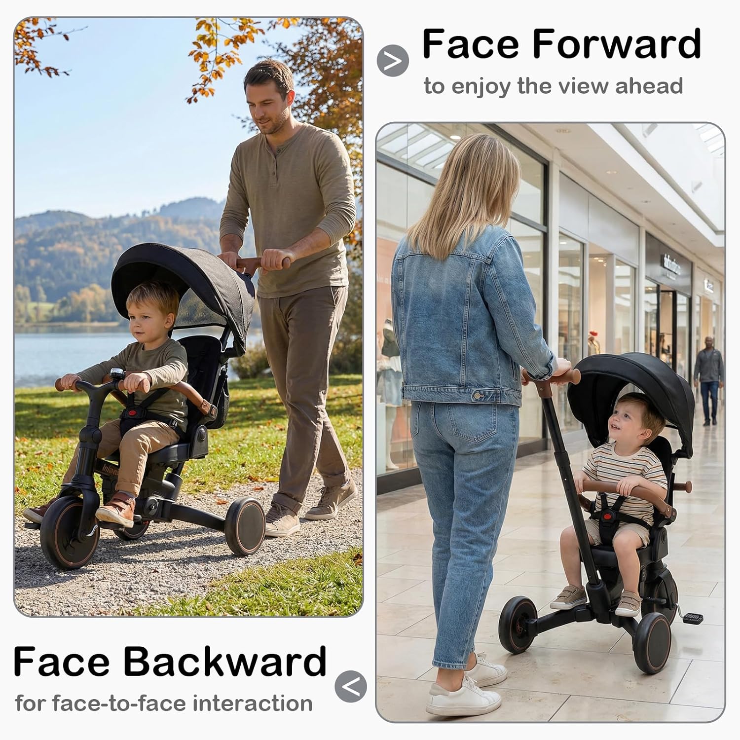 OLAKIDS 9-in-1 Foldable Toddlers Tricycle, Converts Stroller to Balance Bike with Adjustable Push Handle for 1-6 Years