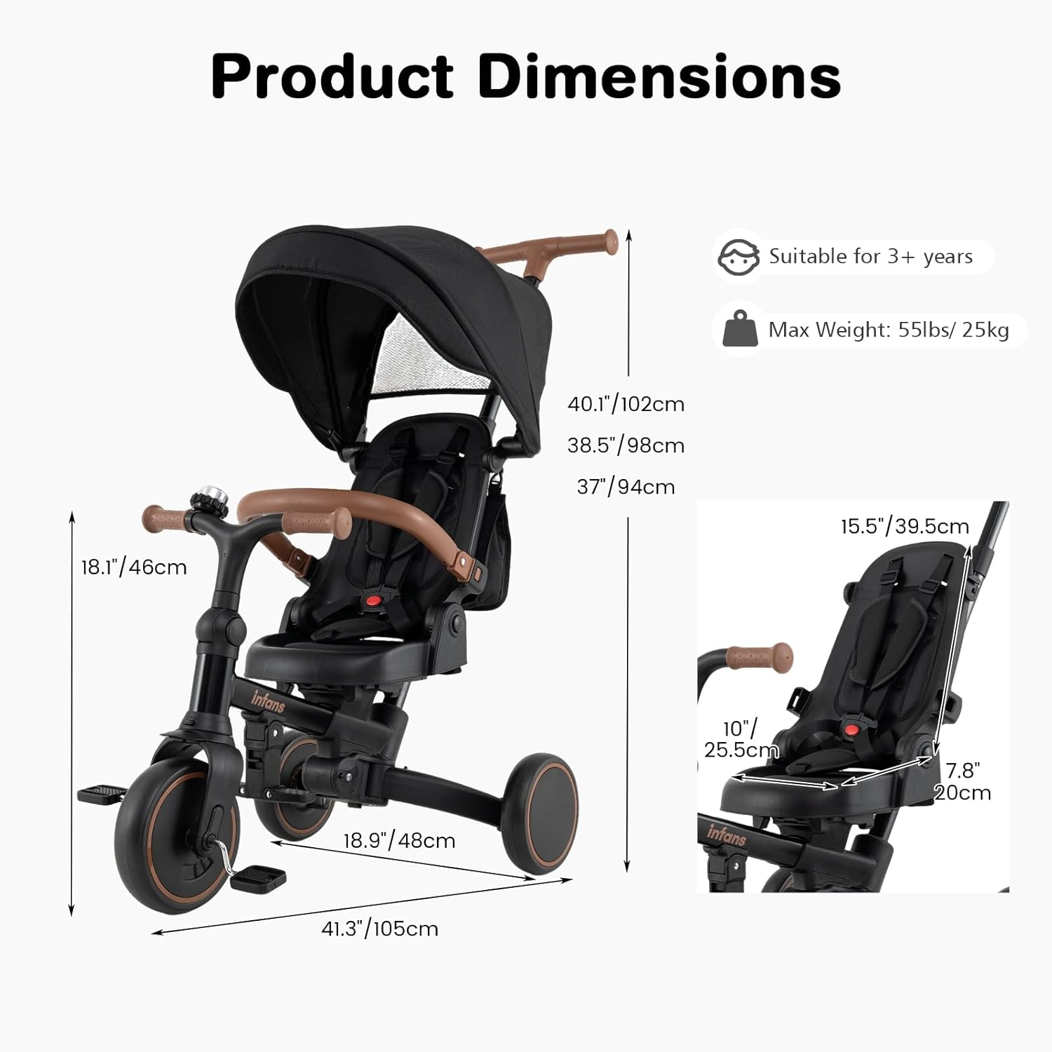 OLAKIDS 9-in-1 Foldable Toddlers Tricycle, Converts Stroller to Balance Bike with Adjustable Push Handle for 1-6 Years