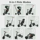 OLAKIDS 9-in-1 Foldable Toddlers Tricycle, Converts Stroller to Balance Bike with Adjustable Push Handle for 1-6 Years