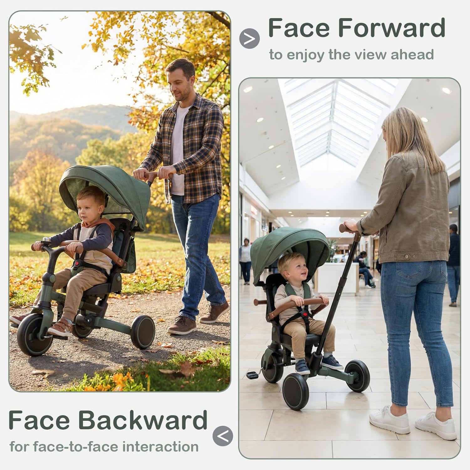 OLAKIDS 9-in-1 Foldable Toddlers Tricycle, Converts Stroller to Balance Bike with Adjustable Push Handle for 1-6 Years