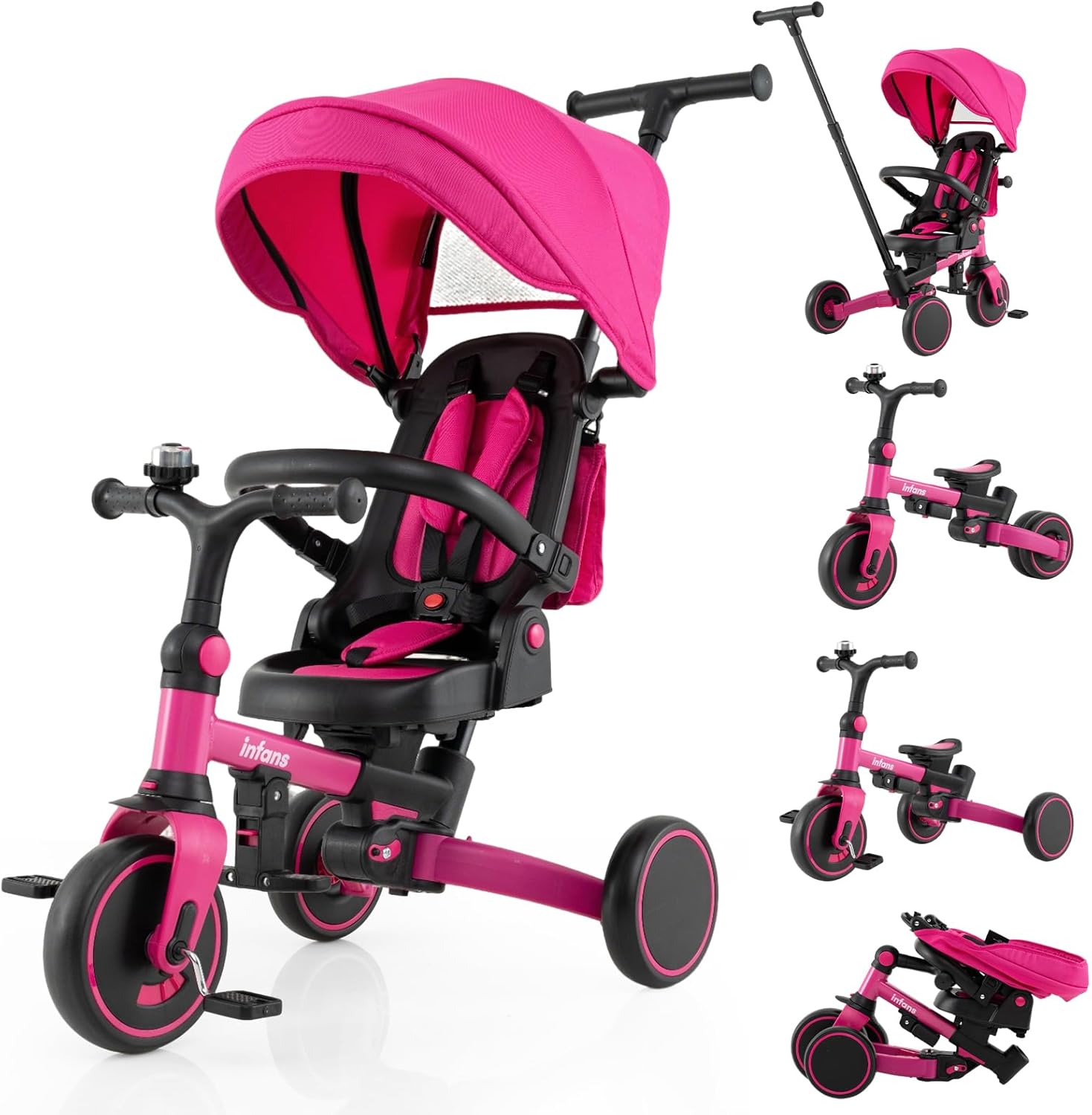 OLAKIDS 9-in-1 Foldable Toddlers Tricycle, Converts Stroller to Balance Bike with Adjustable Push Handle for 1-6 Years
