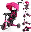OLAKIDS 9-in-1 Foldable Toddlers Tricycle, Converts Stroller to Balance Bike with Adjustable Push Handle for 1-6 Years