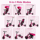 OLAKIDS 9-in-1 Foldable Toddlers Tricycle, Converts Stroller to Balance Bike with Adjustable Push Handle for 1-6 Years
