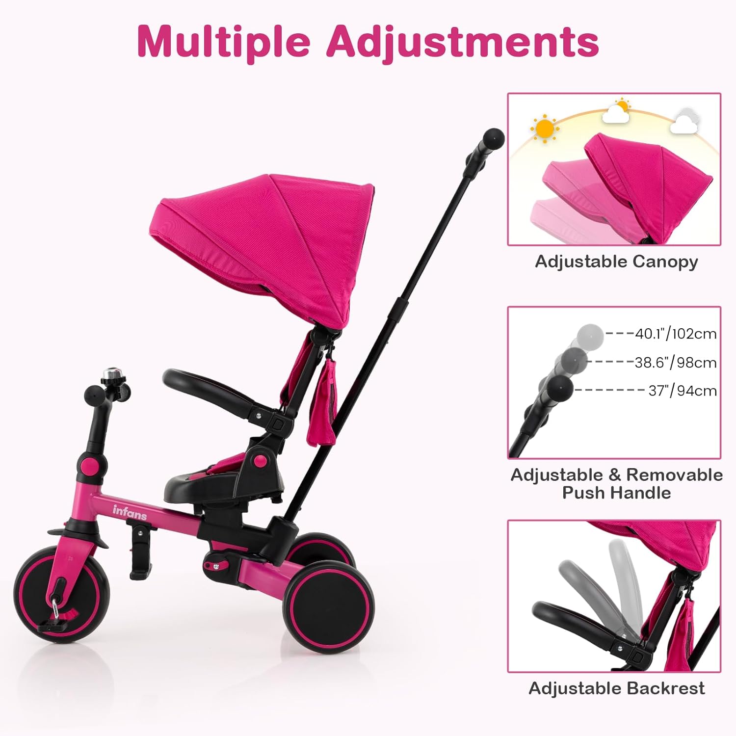 OLAKIDS 9-in-1 Foldable Toddlers Tricycle, Converts Stroller to Balance Bike with Adjustable Push Handle for 1-6 Years