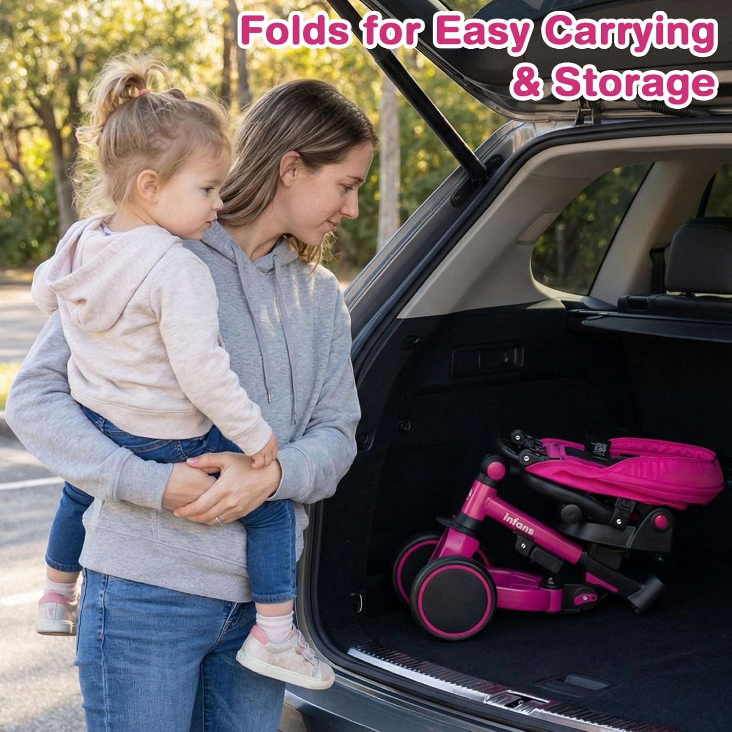 OLAKIDS 9-in-1 Foldable Toddlers Tricycle, Converts Stroller to Balance Bike with Adjustable Push Handle for 1-6 Years