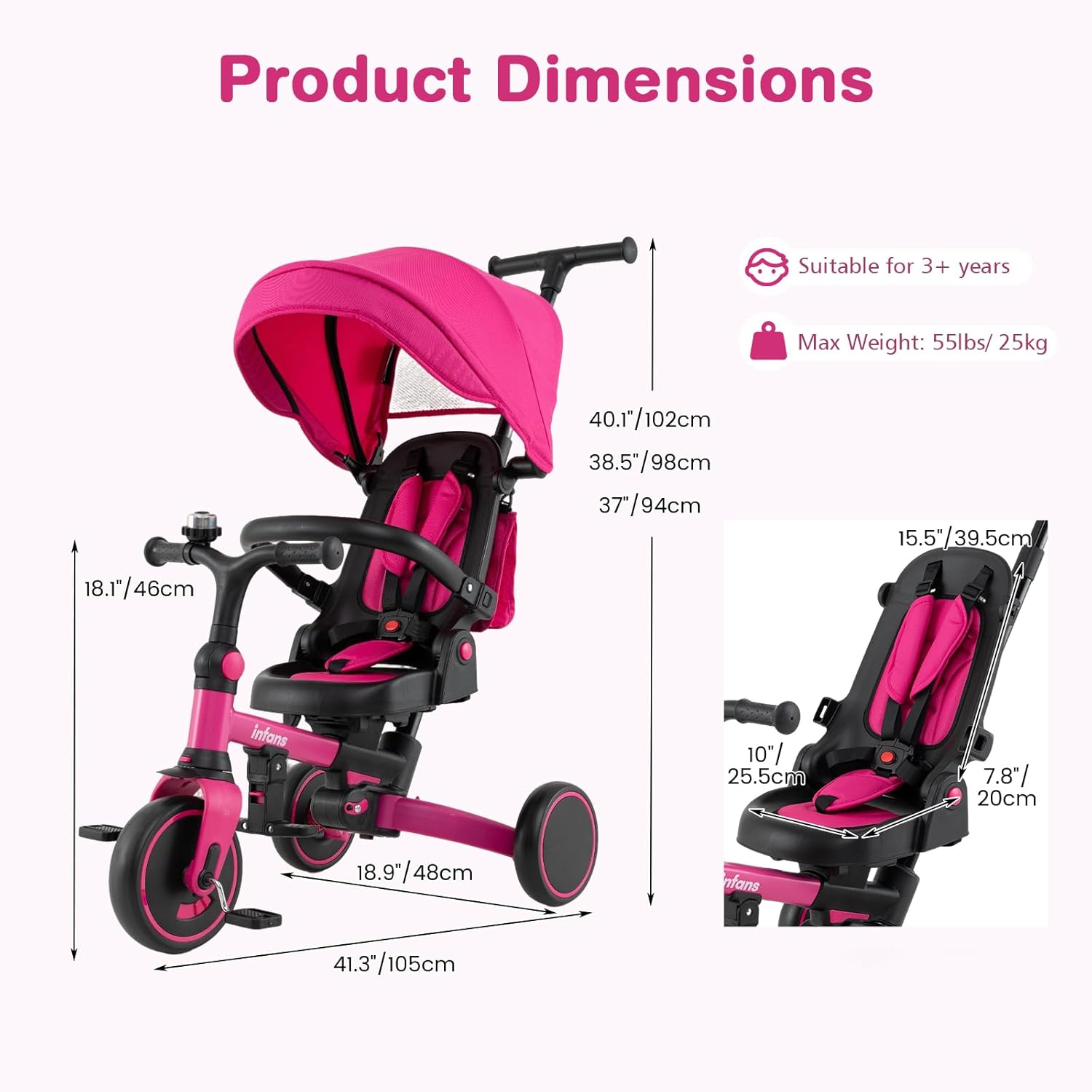 OLAKIDS 9-in-1 Foldable Toddlers Tricycle, Converts Stroller to Balance Bike with Adjustable Push Handle for 1-6 Years