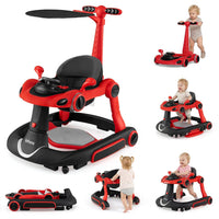 INFANS 6-in-1 Baby Walker, Converts Push Car to Bouncer, Rocker with Music, Lights, Adjustable Height & Speed, Activity Center, Canopy for 7-18 Months