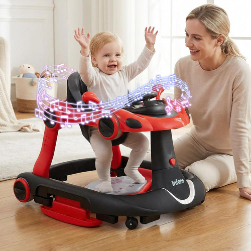 INFANS 6-in-1 Baby Walker, Converts Push Car to Bouncer, Rocker with Music, Lights, Adjustable Height & Speed, Activity Center, Canopy for 7-18 Months
