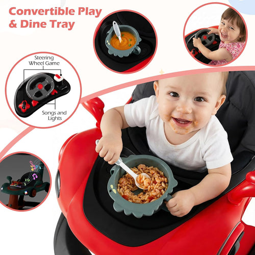 INFANS 6-in-1 Baby Walker, Converts Push Car to Bouncer, Rocker with Music, Lights, Adjustable Height & Speed, Activity Center, Canopy for 7-18 Months