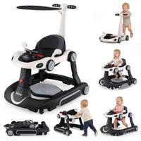 INFANS 6-in-1 Baby Walker, Converts Push Car to Bouncer, Rocker with Music, Lights, Adjustable Height & Speed, Activity Center, Canopy for 7-18 Months