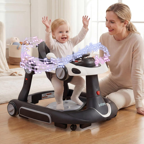 INFANS 6-in-1 Baby Walker, Converts Push Car to Bouncer, Rocker with Music, Lights, Adjustable Height & Speed, Activity Center, Canopy for 7-18 Months