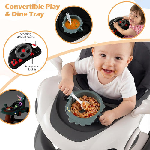 INFANS 6-in-1 Baby Walker, Converts Push Car to Bouncer, Rocker with Music, Lights, Adjustable Height & Speed, Activity Center, Canopy for 7-18 Months