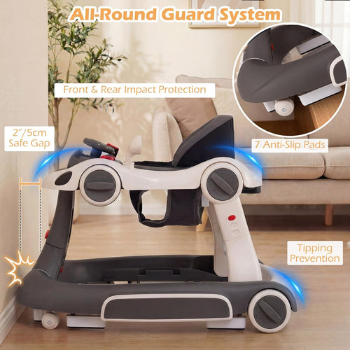 INFANS 6-in-1 Baby Walker, Converts Push Car to Bouncer, Rocker with Music, Lights, Adjustable Height & Speed, Activity Center, Canopy for 7-18 Months