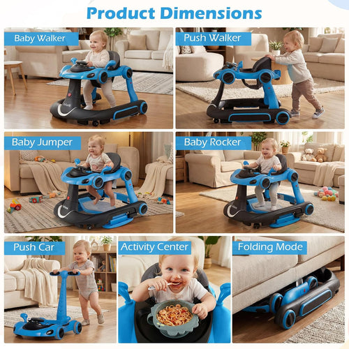 INFANS 6-in-1 Baby Walker, Converts Push Car to Bouncer, Rocker with Music, Lights, Adjustable Height & Speed, Activity Center, Canopy for 7-18 Months