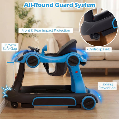 INFANS 6-in-1 Baby Walker, Converts Push Car to Bouncer, Rocker with Music, Lights, Adjustable Height & Speed, Activity Center, Canopy for 7-18 Months