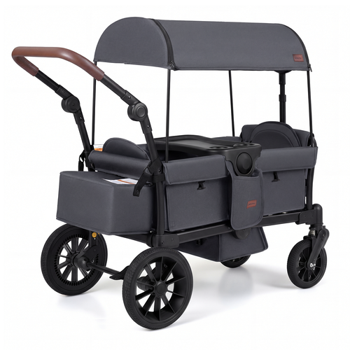 INFANS Wagon Stroller for 2 Kids Foldable Wagon Cart with Adjustable Handle Pull Bar for Infants Toddlers 6-36 Months