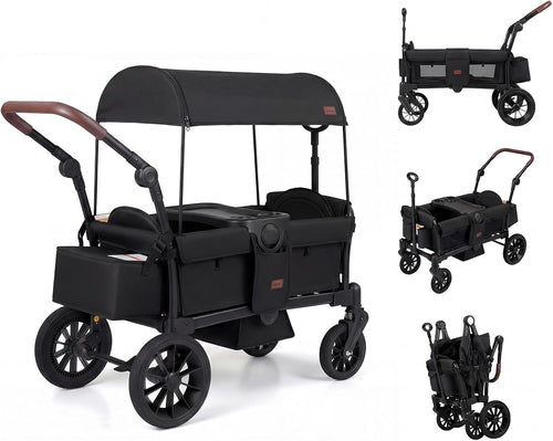 INFANS Wagon Stroller for 2 Kids Foldable Wagon Cart with Adjustable Handle Pull Bar for Infants Toddlers 6-36 Months
