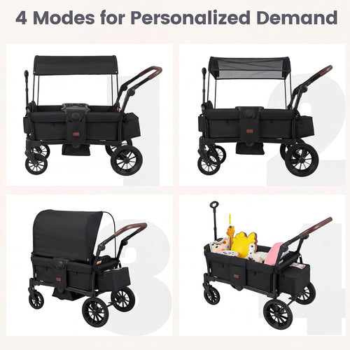 INFANS Wagon Stroller for 2 Kids Foldable Wagon Cart with Adjustable Handle Pull Bar for Infants Toddlers 6-36 Months