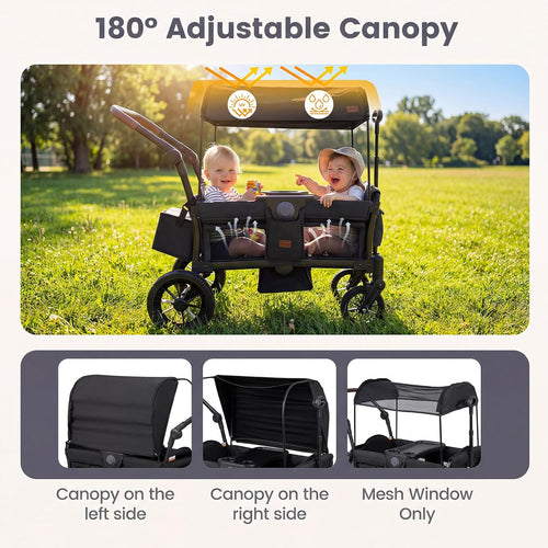 INFANS Wagon Stroller for 2 Kids Foldable Wagon Cart with Adjustable Handle Pull Bar for Infants Toddlers 6-36 Months