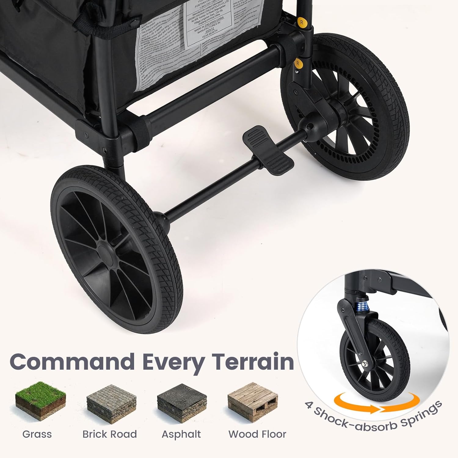 INFANS Wagon Stroller for 2 Kids Foldable Wagon Cart with Adjustable Handle Pull Bar for Infants Toddlers 6-36 Months