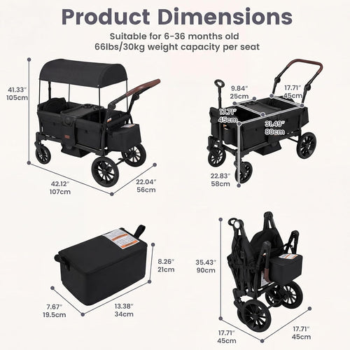 INFANS Wagon Stroller for 2 Kids Foldable Wagon Cart with Adjustable Handle Pull Bar for Infants Toddlers 6-36 Months