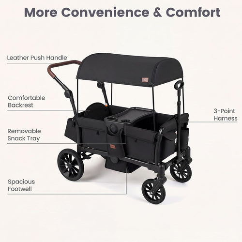 INFANS Wagon Stroller for 2 Kids Foldable Wagon Cart with Adjustable Handle Pull Bar for Infants Toddlers 6-36 Months