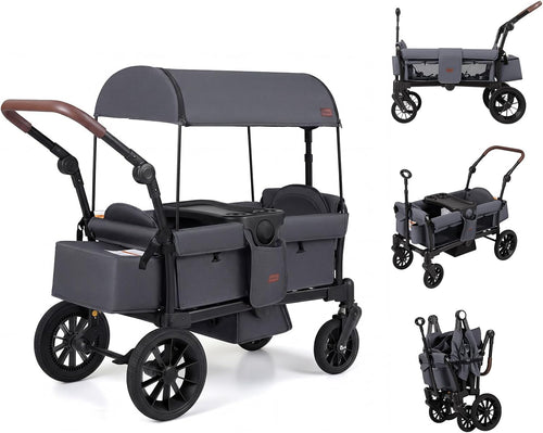INFANS Wagon Stroller for 2 Kids Foldable Wagon Cart with Adjustable Handle Pull Bar for Infants Toddlers 6-36 Months