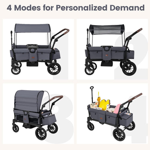 INFANS Wagon Stroller for 2 Kids Foldable Wagon Cart with Adjustable Handle Pull Bar for Infants Toddlers 6-36 Months
