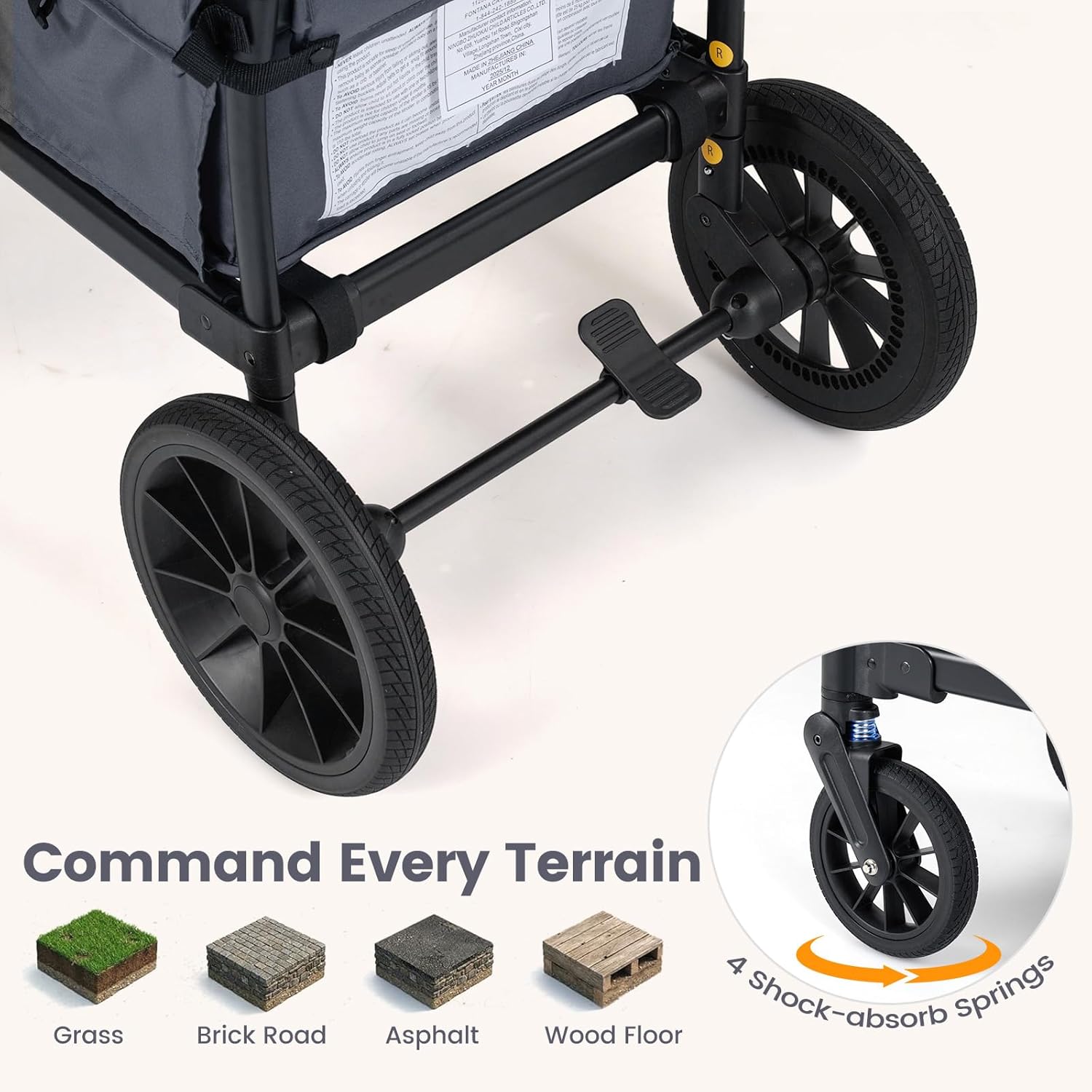 INFANS Wagon Stroller for 2 Kids Foldable Wagon Cart with Adjustable Handle Pull Bar for Infants Toddlers 6-36 Months