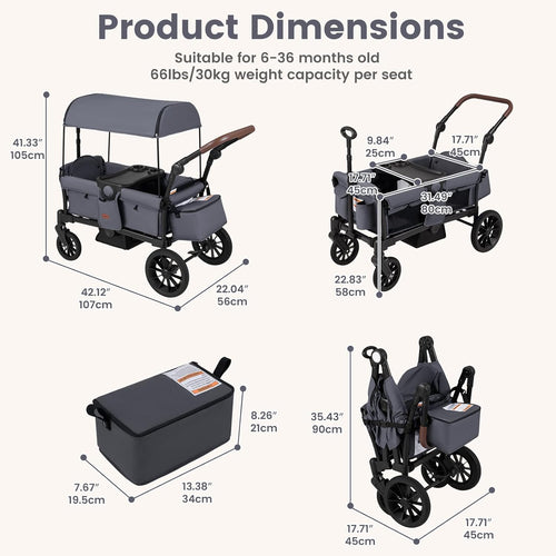 INFANS Wagon Stroller for 2 Kids Foldable Wagon Cart with Adjustable Handle Pull Bar for Infants Toddlers 6-36 Months