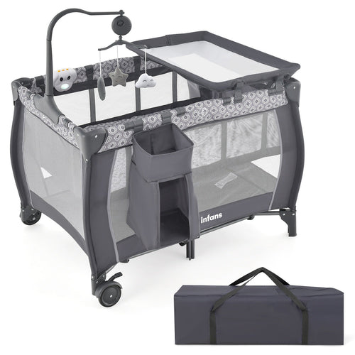 INFANS 3 in 1 Pack and Play, Portable Travel Baby Crib Bassinet with Detachable Mattress, Newborn Changing Table, Foldable Playpen