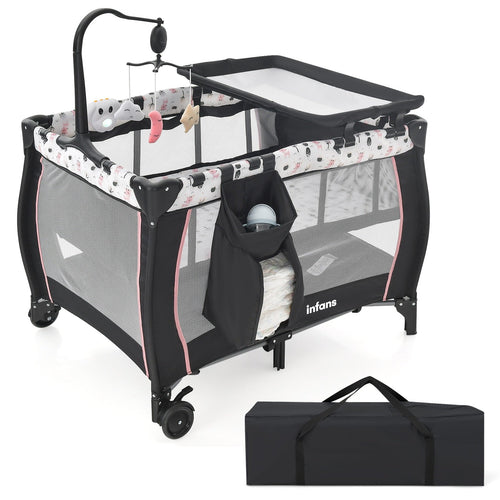 INFANS 3 in 1 Pack and Play, Portable Travel Baby Crib Bassinet with Detachable Mattress, Newborn Changing Table, Foldable Playpen