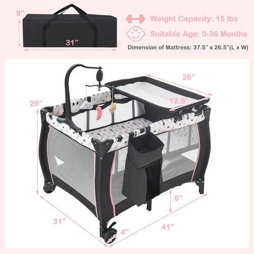 INFANS 3 in 1 Pack and Play, Portable Travel Baby Crib Bassinet with Detachable Mattress, Newborn Changing Table, Foldable Playpen